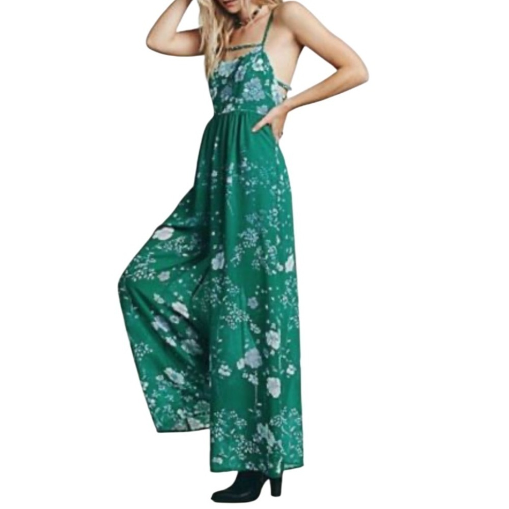 Free People Green Floral Jumpsuits & Rompers  Women Size 6